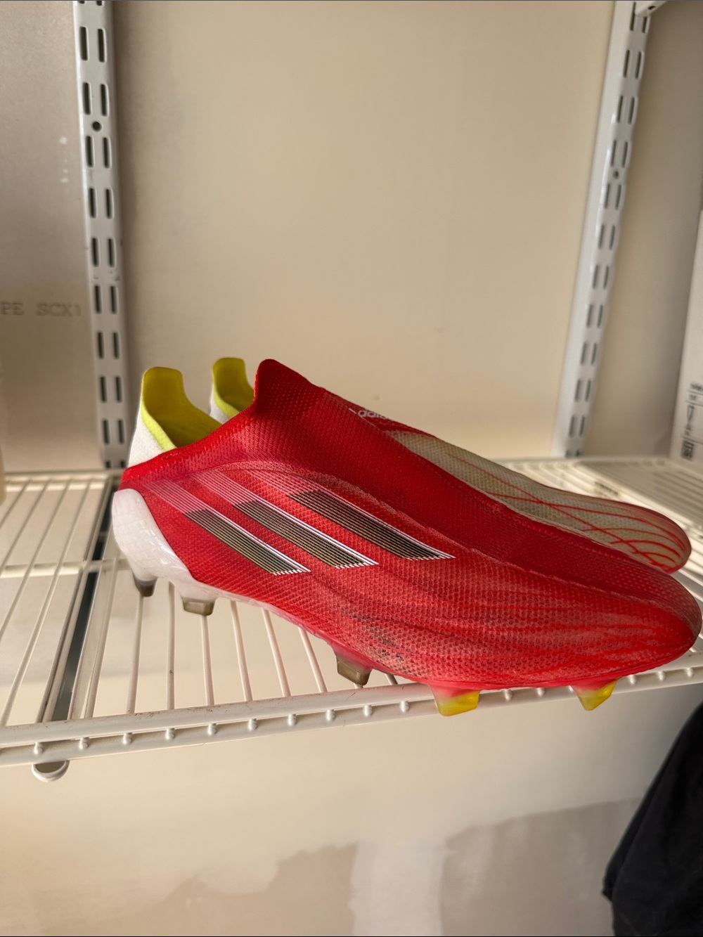 adidas Kids Red White Yellow Laceless Soccer Cleats